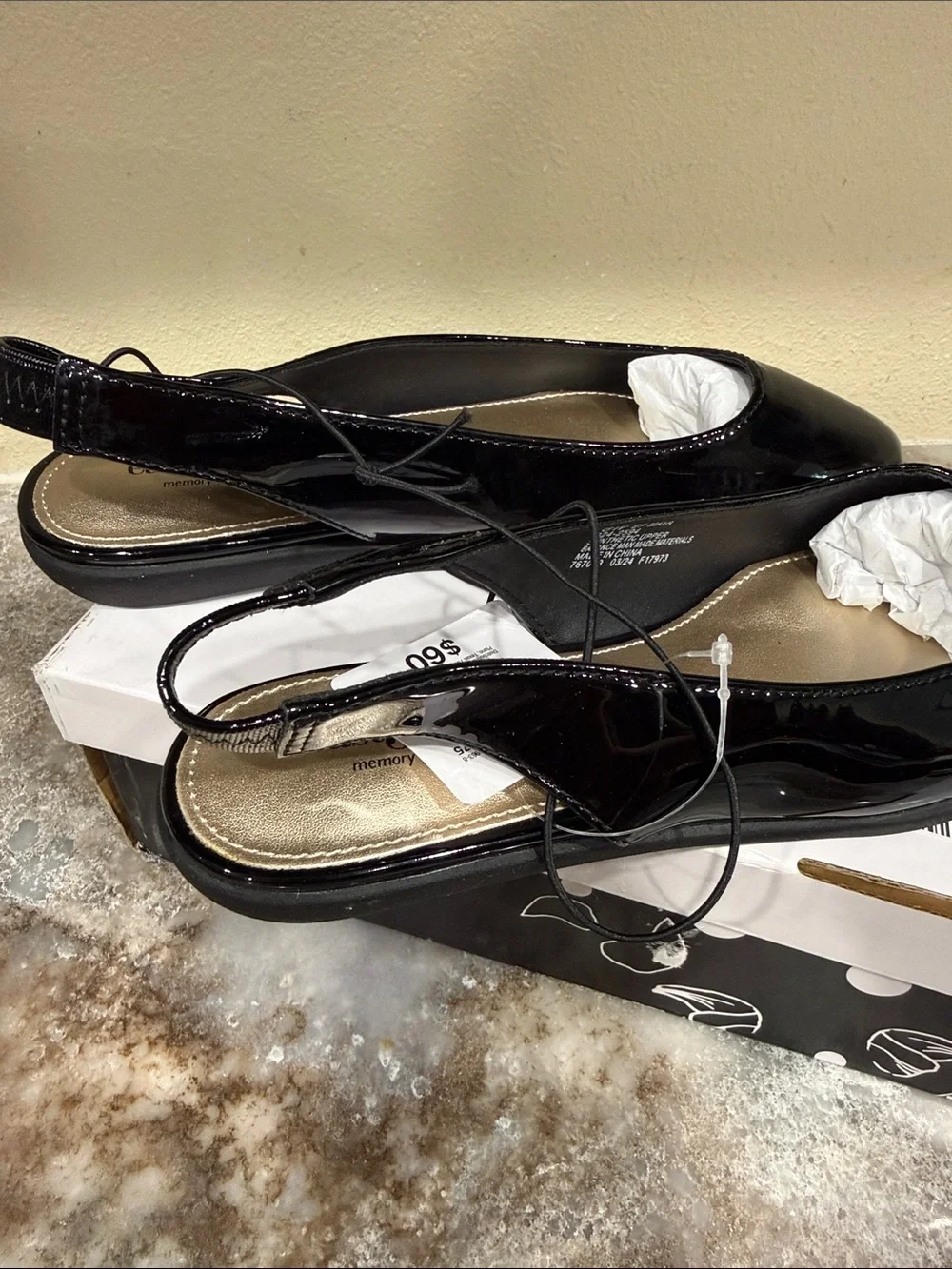 East 5th Glossy Black Patent Pointed Slingback Flats